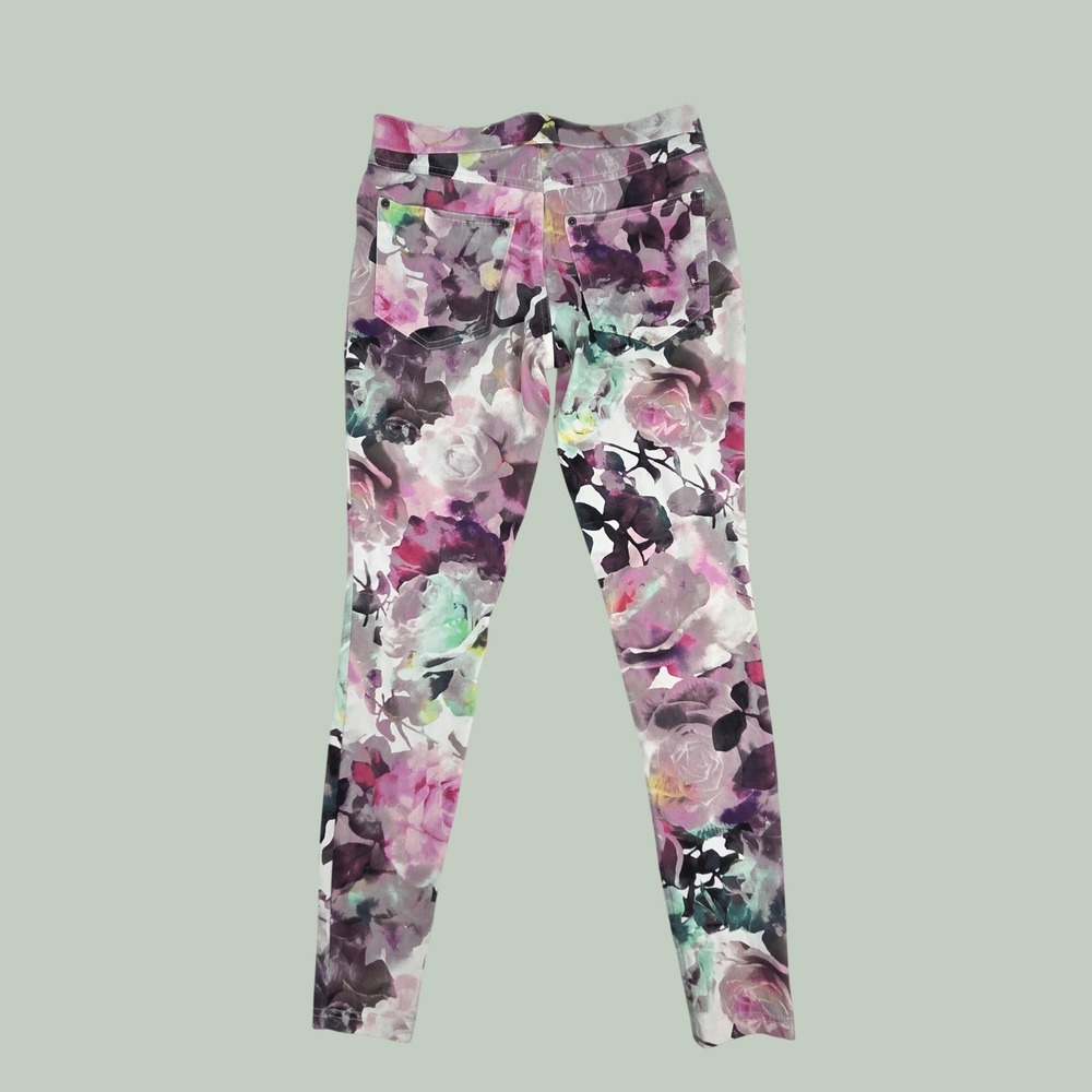 Jeans Hue Women Small Multicolor Floral Print Denim Style Leggings 2408-3
